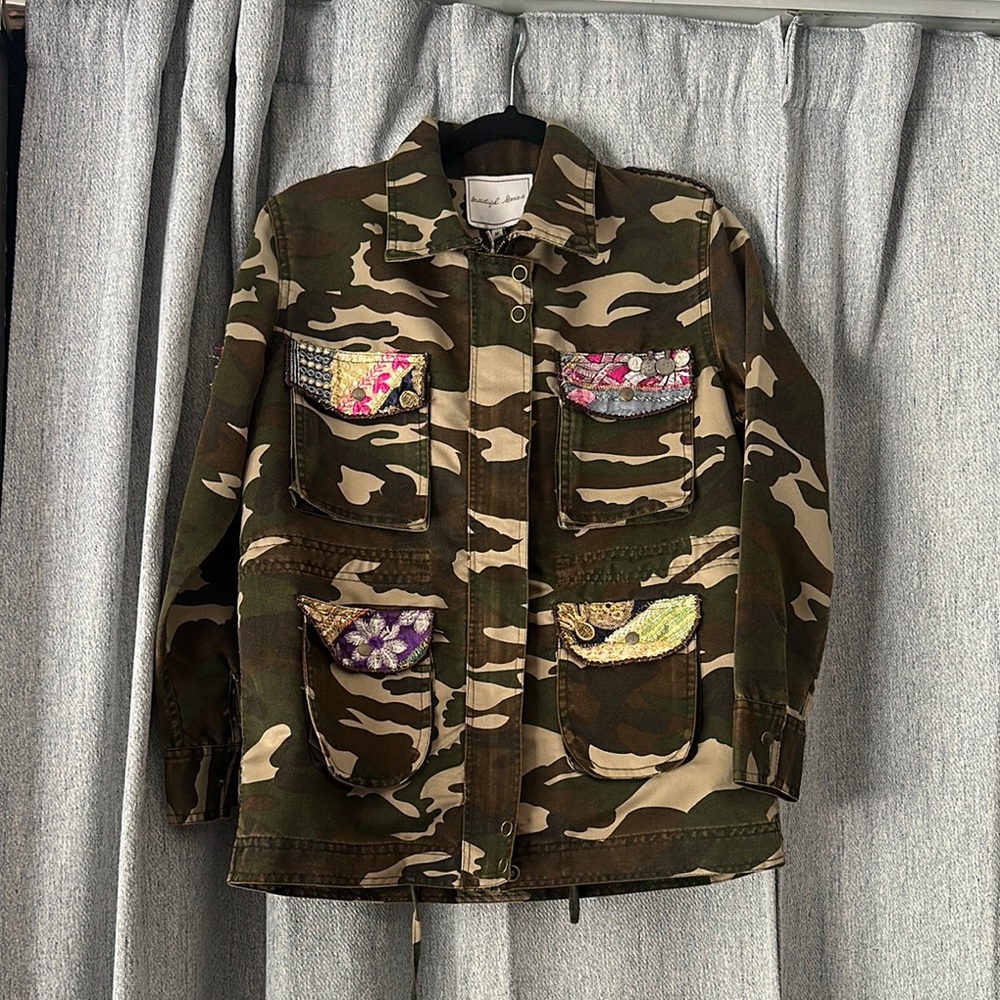 Camouflage Jacket with Embellished Pockets